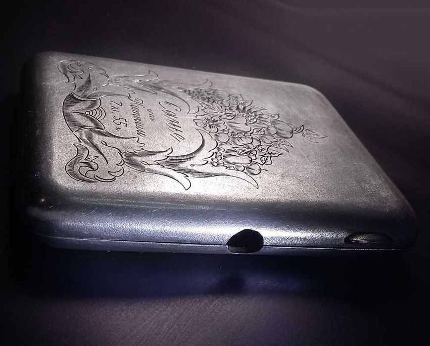 Новый серебряный футляр «Порт.сиг.» Серебро СССР РезьбаПозолота