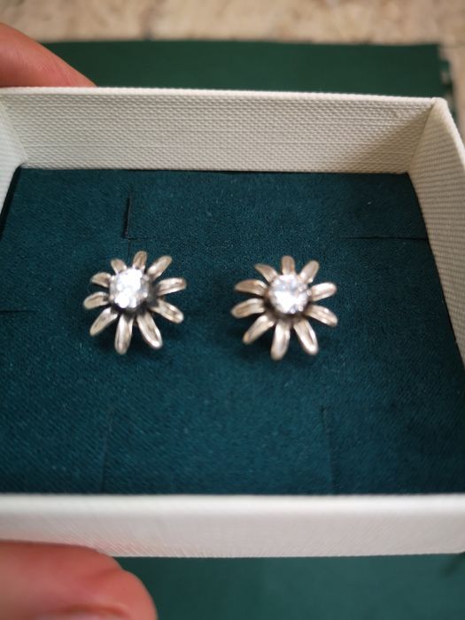 Vintage kolczyki srebrne oksydowane z cyrkonią