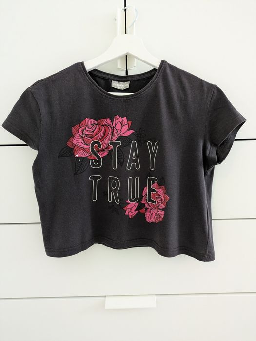 Bluzka crop top Pepco * czarna róże * 152/158