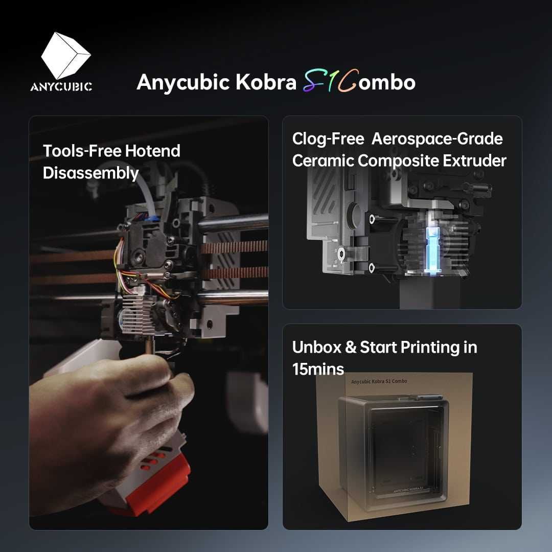 Інноваційний 3D-принтер із закритим корпусом Anycubic Kobra S1 Combo