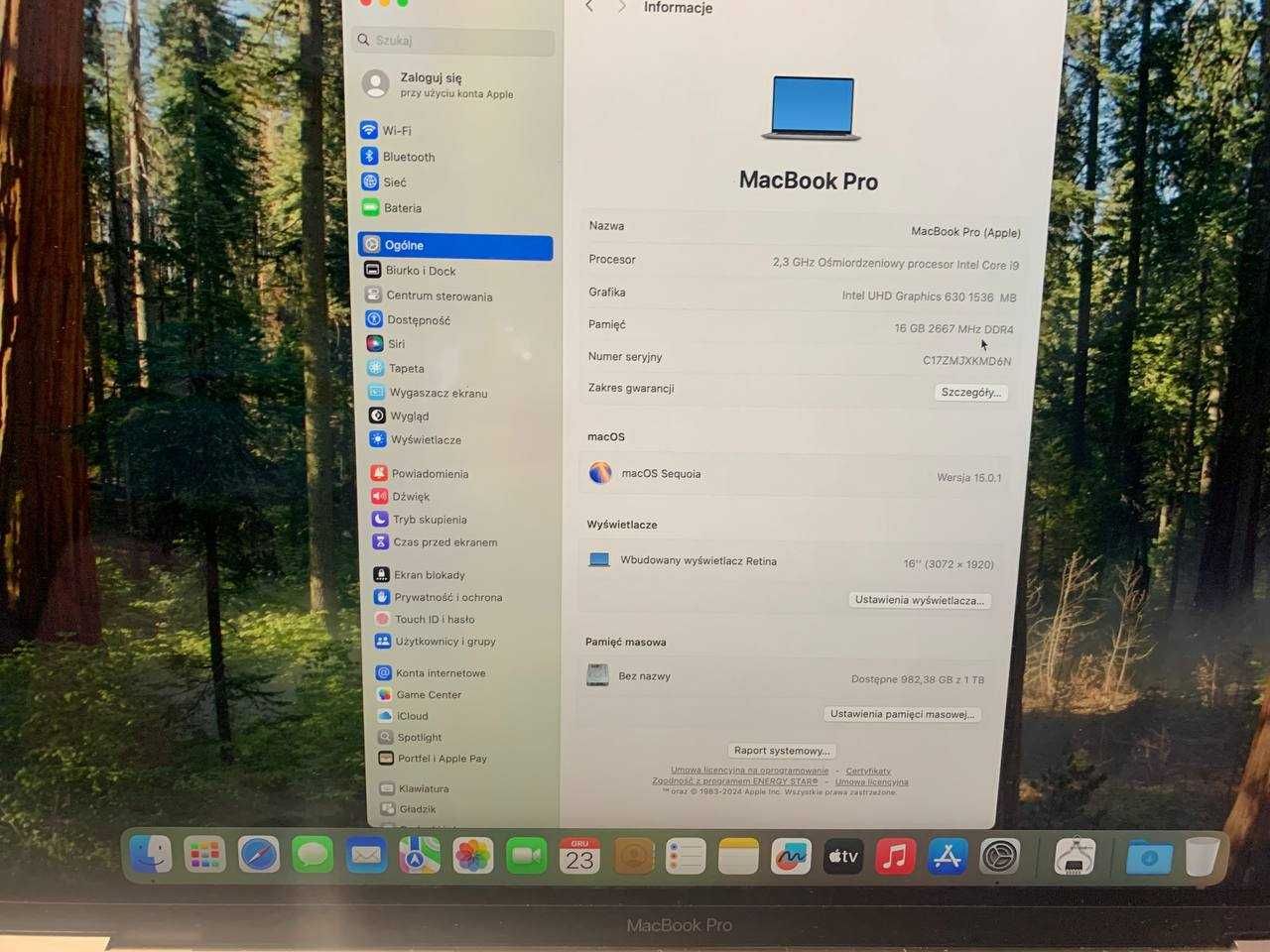 MacBook Pro 16" i9/16GB/1TB 2019 1 cykl