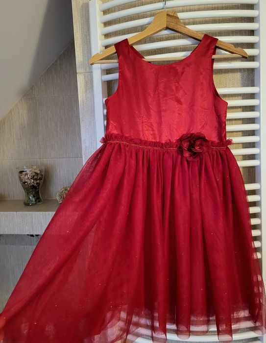 wizytowa, tiulowa, balowa sukienka na szerokich ramiączkach H&M 140