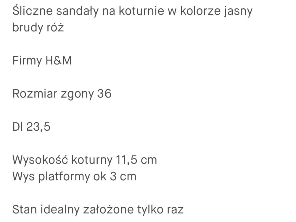 Pudrowe sandały na koturnie H&M 36 J. Nowe