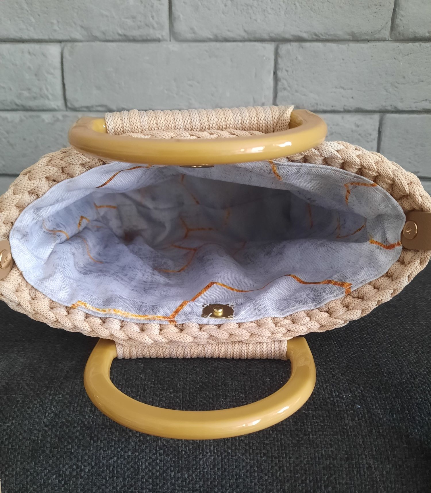 Torebka handmade jodełka skórzane dodatki z apaszka ombre beż szary