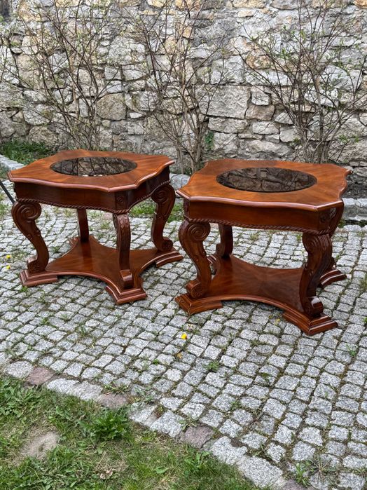 Ława stolik kawowy szklany blat Ludwikowski ława piętrowa rzeźbiona