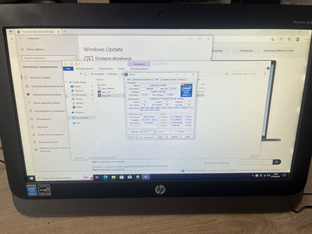 HP ProOne 400 i5-4590t 8GB RAM 19,5 cala 512GB SSD WIN 10 P