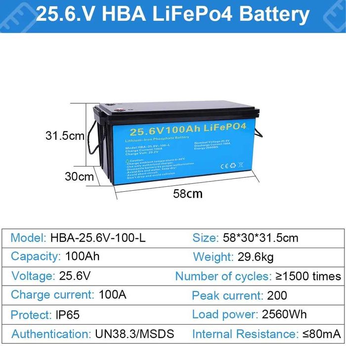 Акумуляторна батарея LiFePO4 25.6V (24V) 100AH в наявності