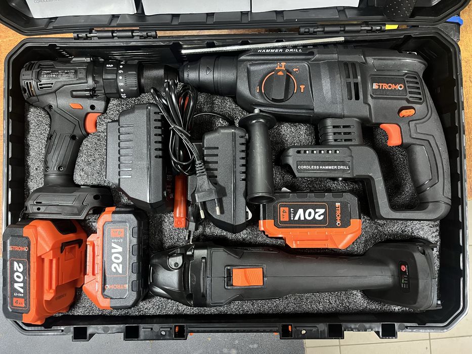 Набір 3в1 STROMO PA210SET Болгарка,Перфоратор,Шуруповерт 3АКБ 2ЗП Кейс
