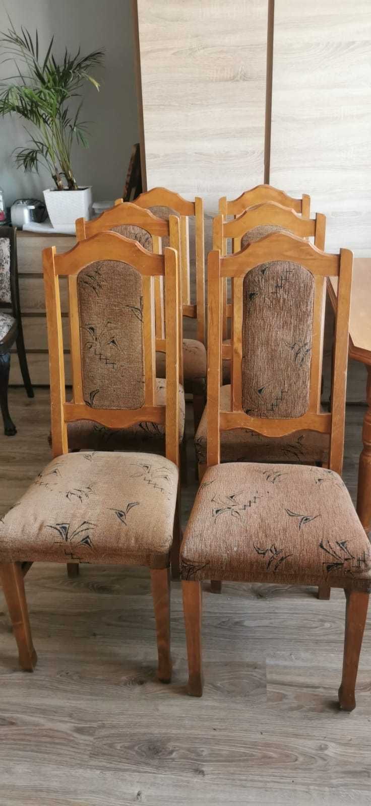 Dębowy zestaw stół i 6 krzeseł