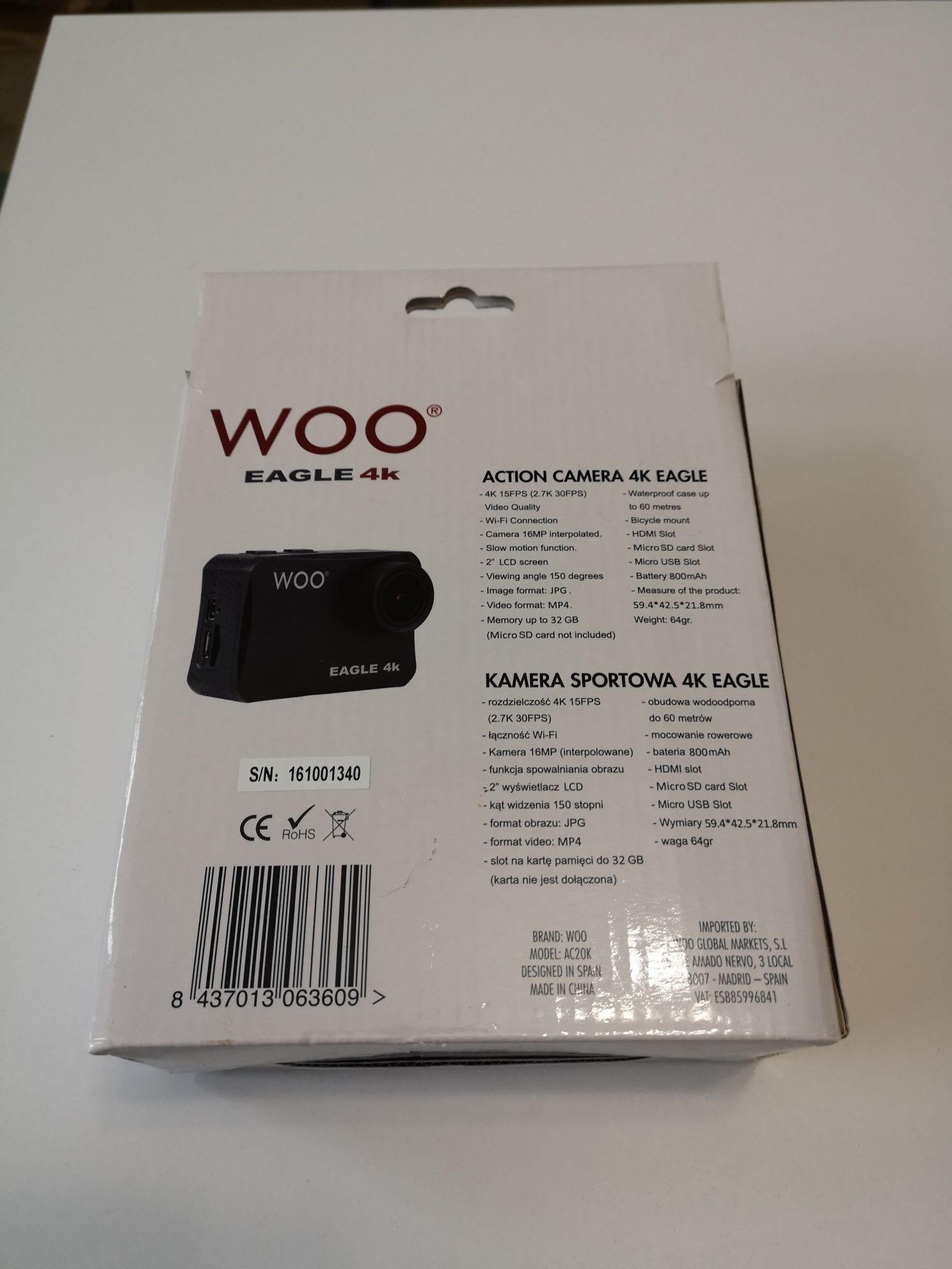 Kamera sportowa Woo Eagle 4K z wodoodporną obudową