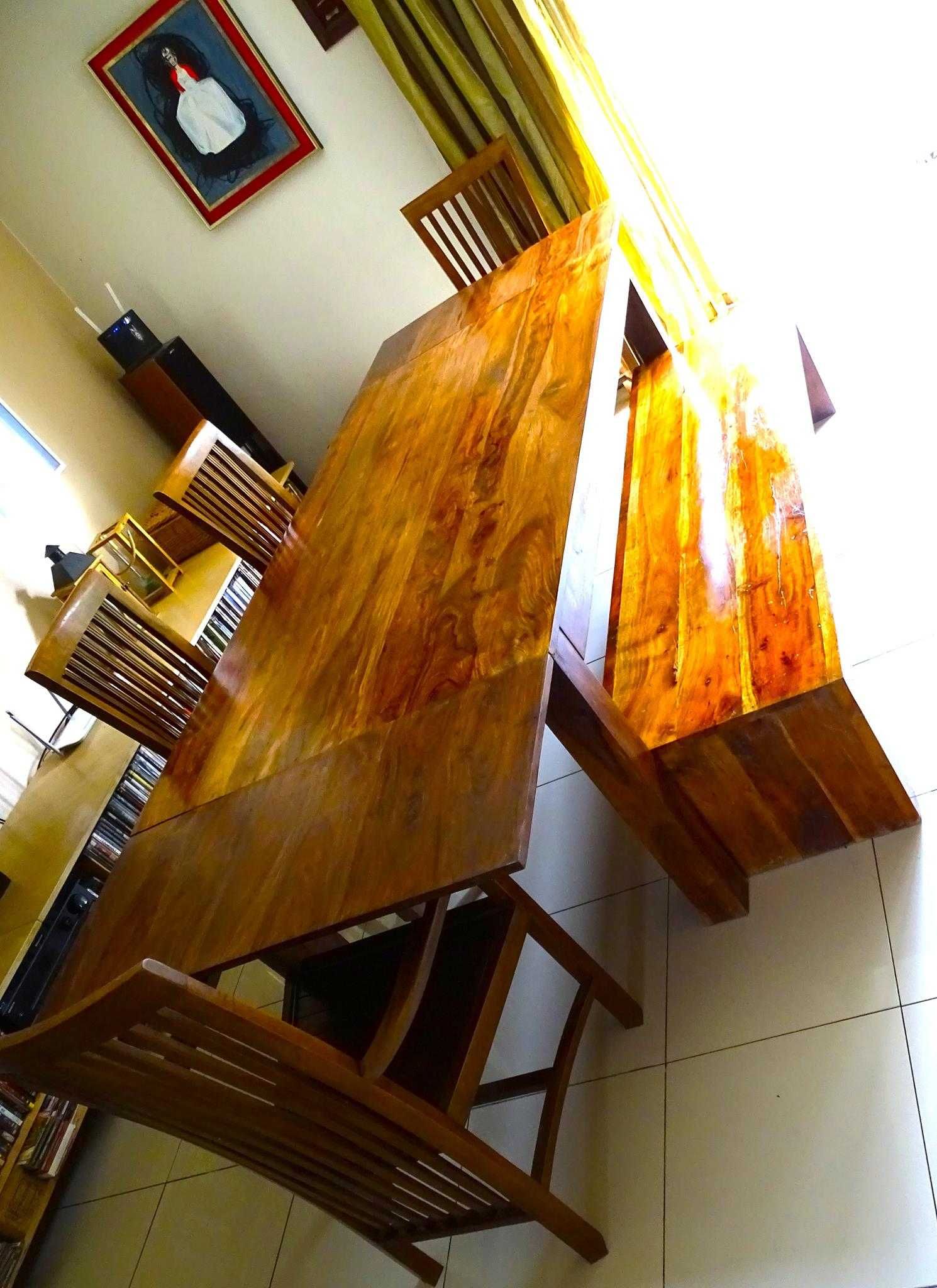 Stół kolonialny 200-290x100 + 4 fotele + ławka  - jak NOWE