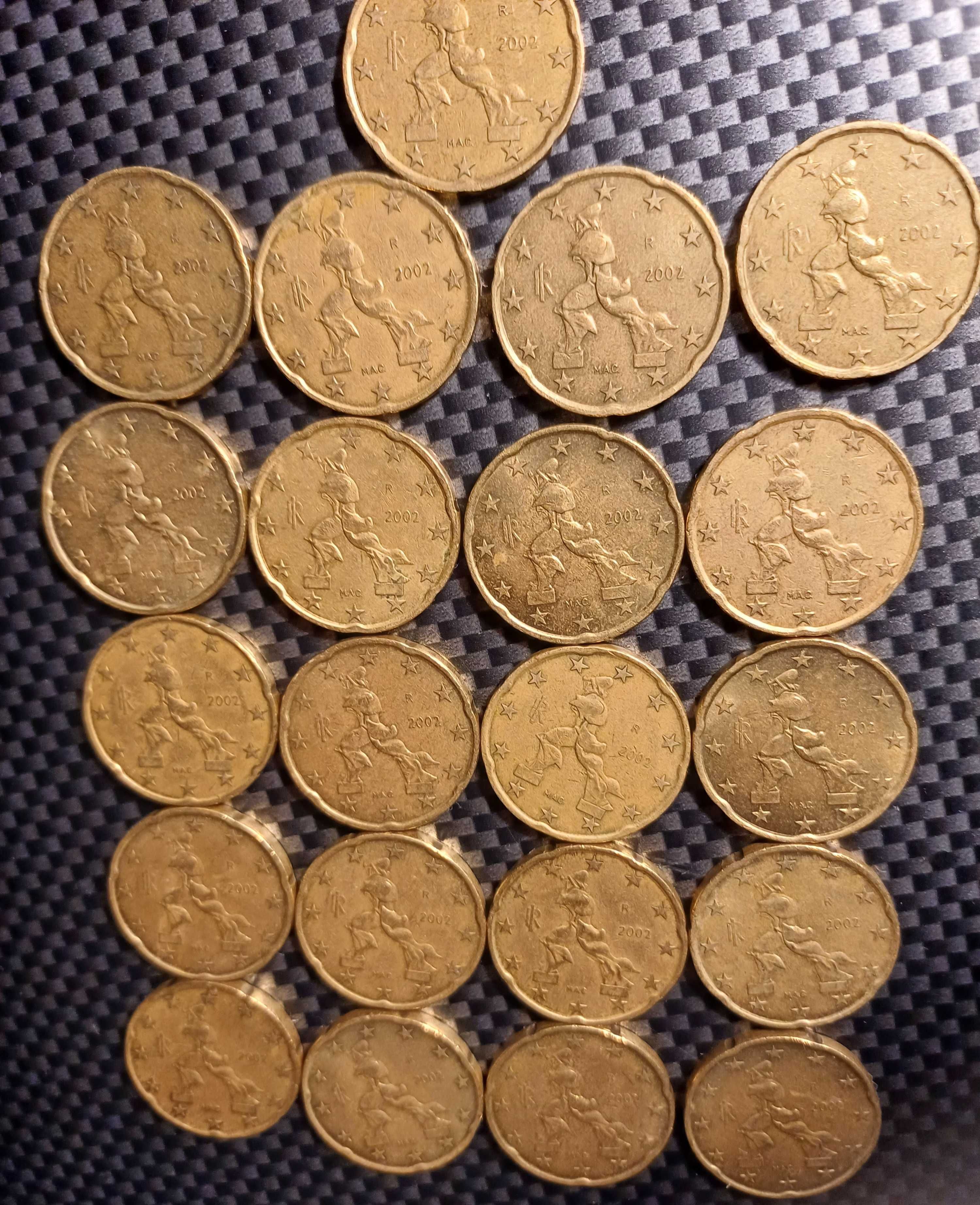 Moeda 20 cêntimos Itália 2002 21x1,60