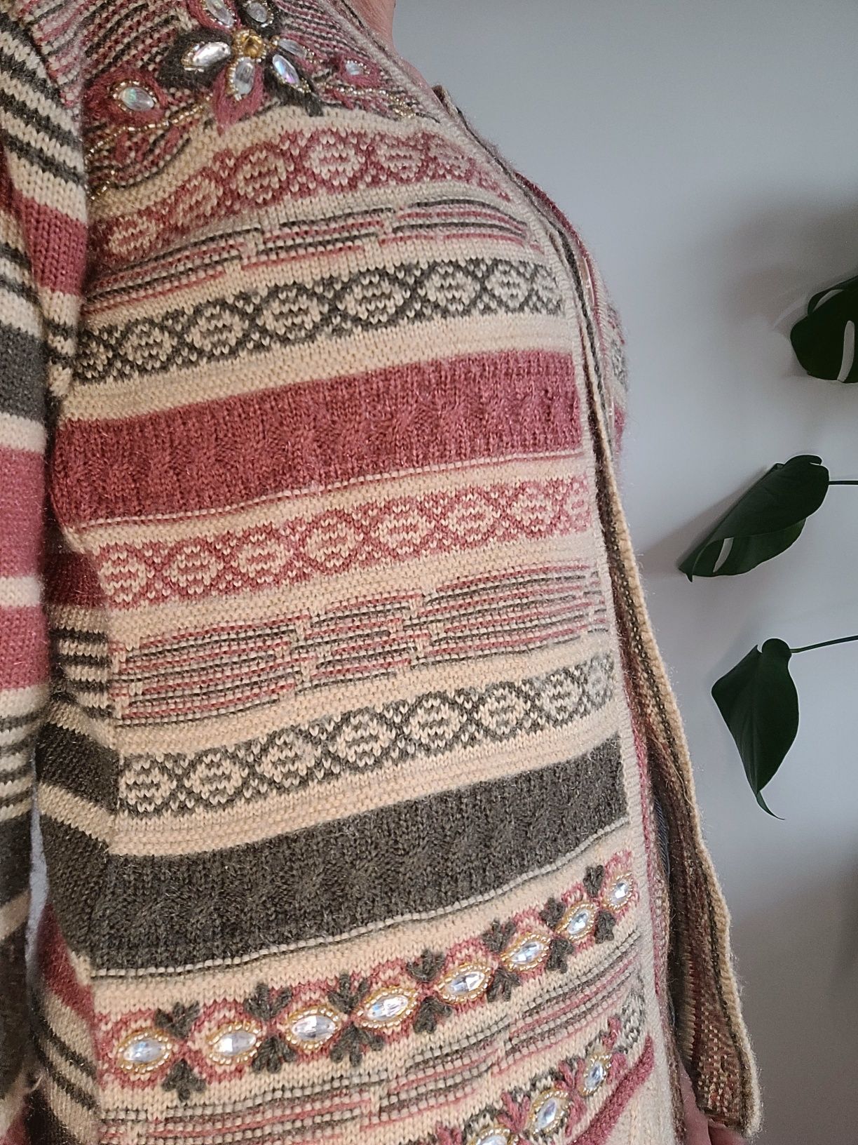 Indyjski kolorowy kardigan oversize wełna moher vintage