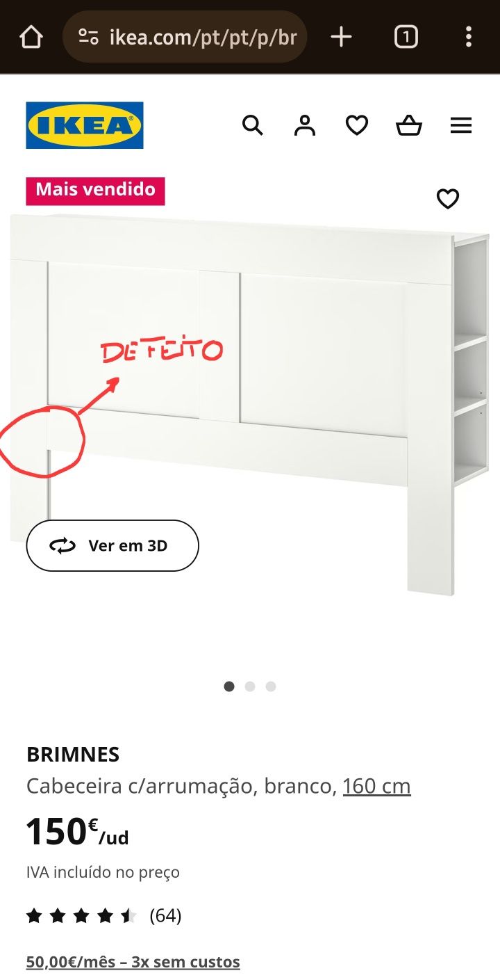 Cabeceira de Cama 140cms Brimmes IKEA