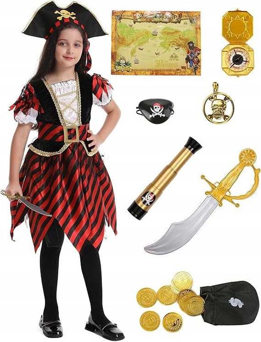 Kostium piracki dla dziewczynki strój piratki akcesoria 122/128 K682