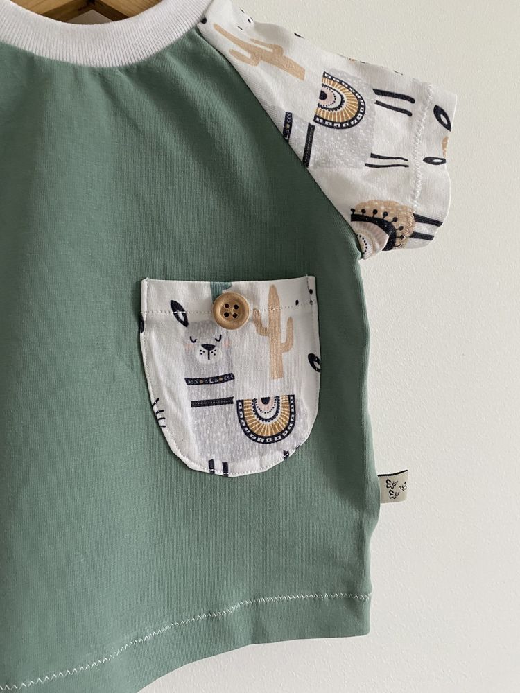Bluzka tshirt Handmade 68 miętowy w lamy