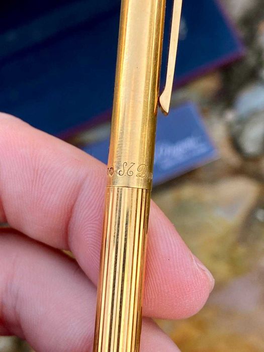 Caneta ST Dupont Esferográfica Em Prata Sólida 925 Banhada a Ouro