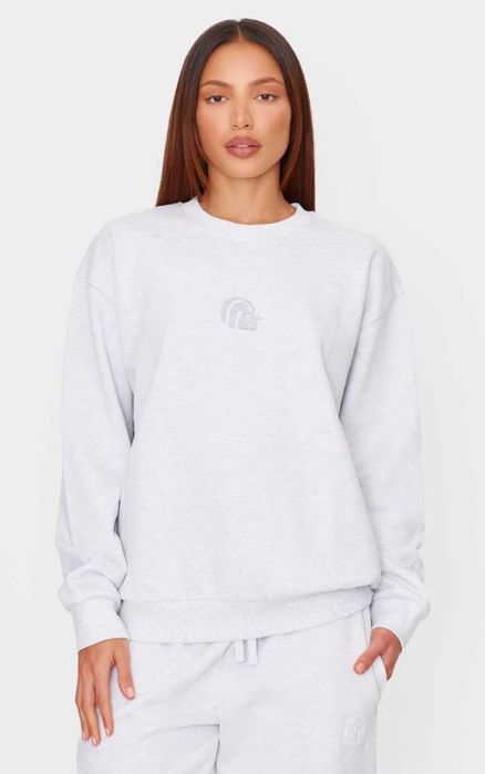 Крижано-сірий світшот оверсайз преміум-класу з тисненням на флісі PLT