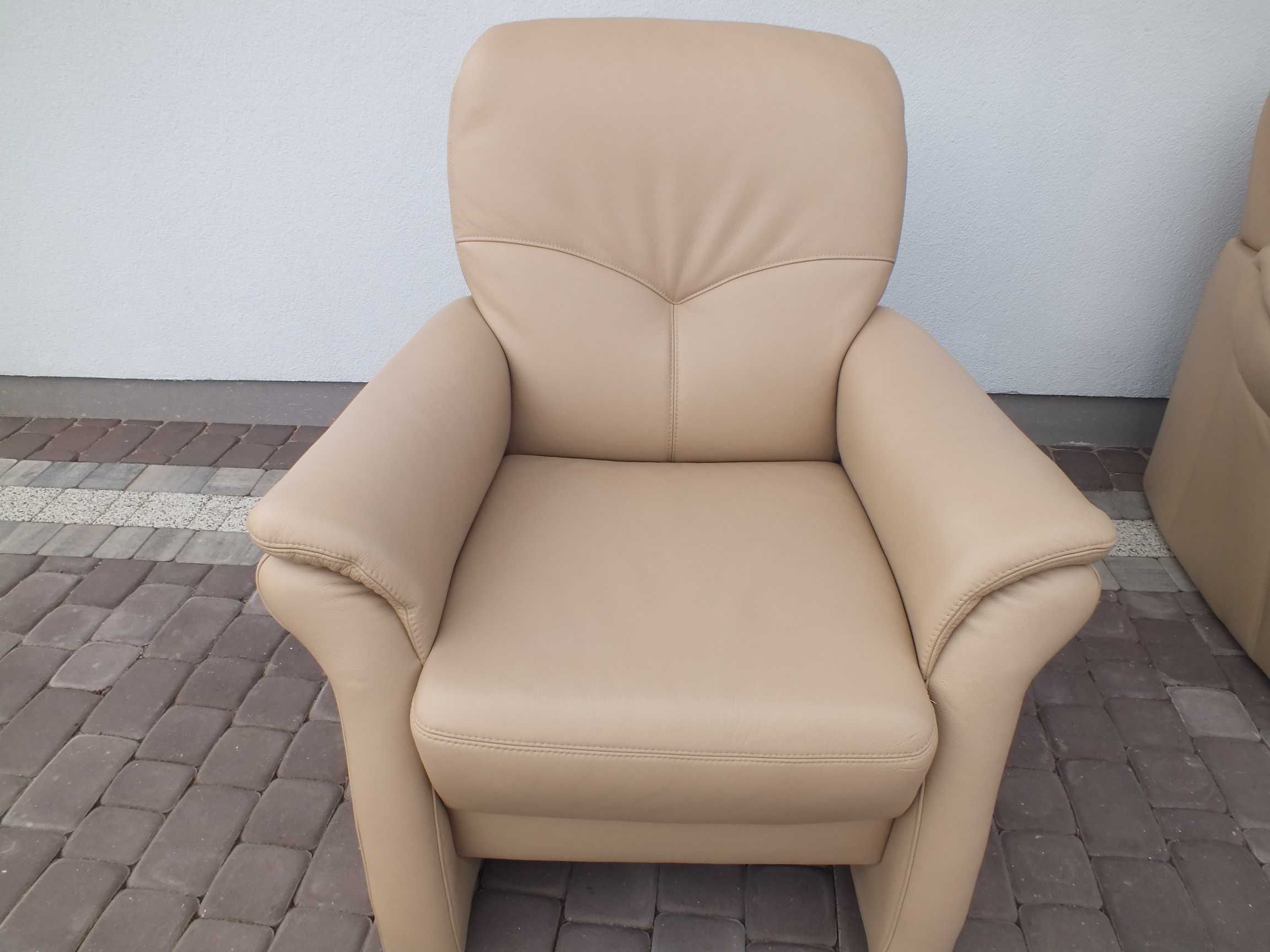 Zestaw kanapa + 2 fotele skóra naturalna elektryczna funkcja relax