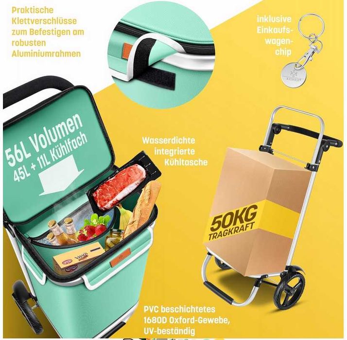 Składany wózek na zakupy o poj.56 litrów/ do 50 kg - 3w1