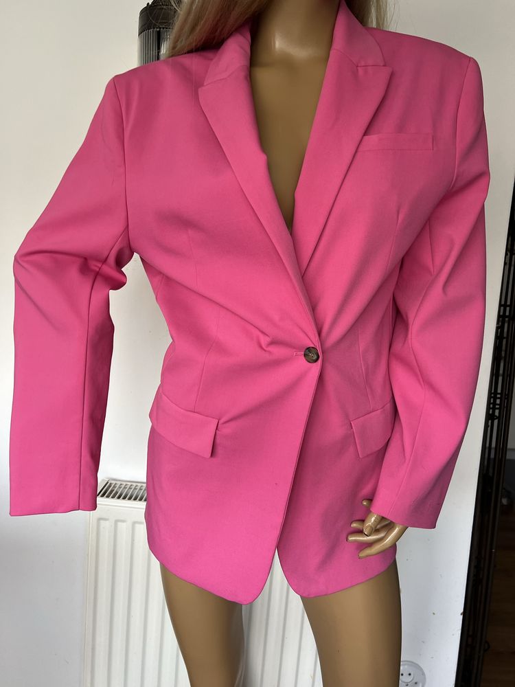 Zara długi żakiet marynarka oversize S damsja różowa elegancka