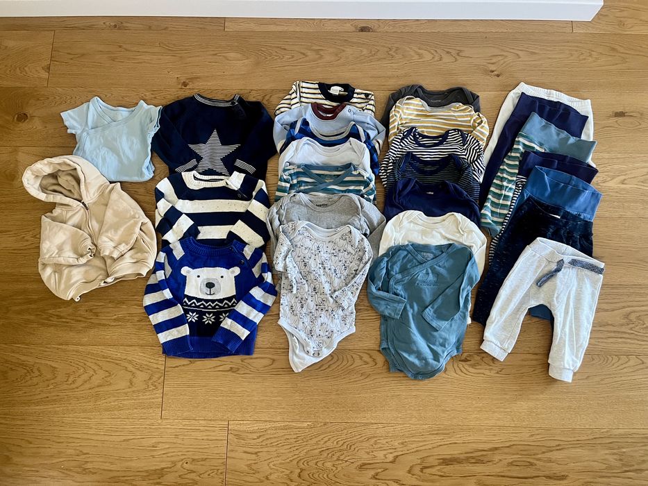 Zestaw ubrań 74: body spodnie swetry bluza paka jesień zima