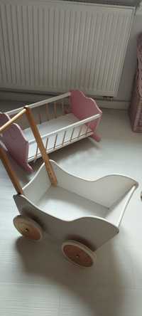 Drewniany wózek i kołyska dla lalek