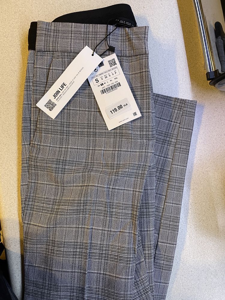 Nowe spodnie w kratke krate szare Zara eleganckie 36 S r