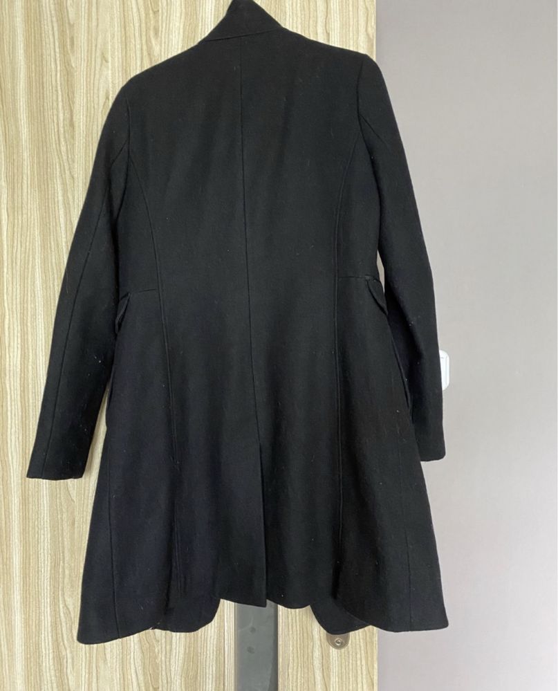 Czarny klasyczny prosty płaszcz wełna wełniany S 36 next