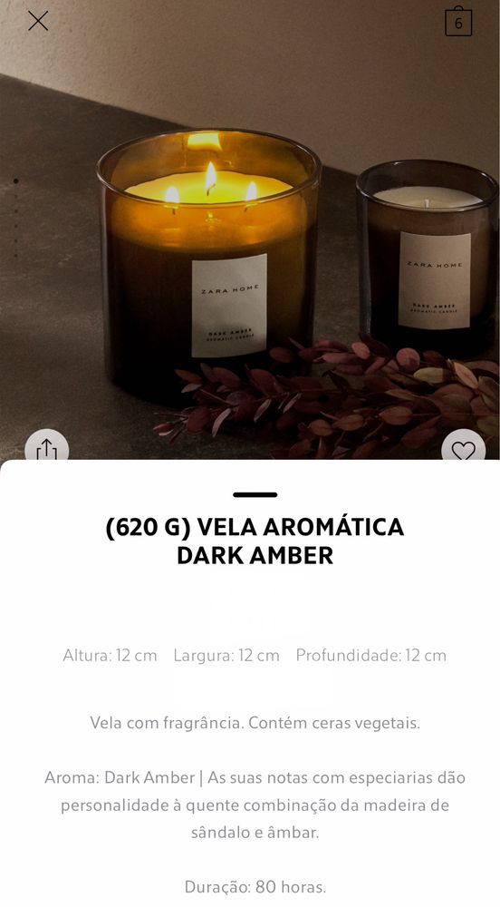 (620 G) Vela Aromática DARK AMBER Zara Home NOVO