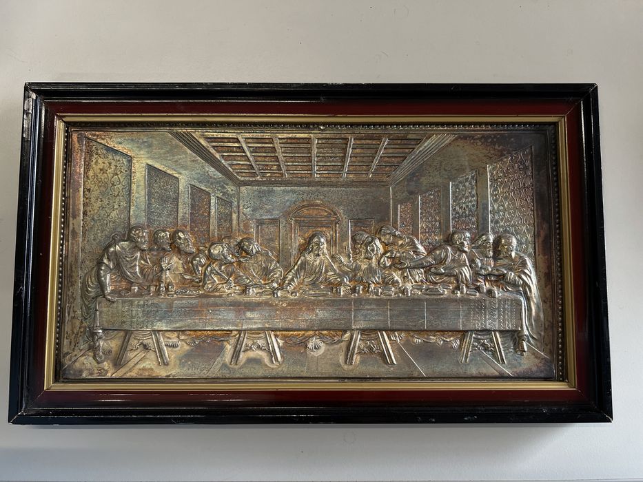 Miedziany obraz Ostatnia Wieczerza -Wieczerza Pańska płaskorzeźba 79r.