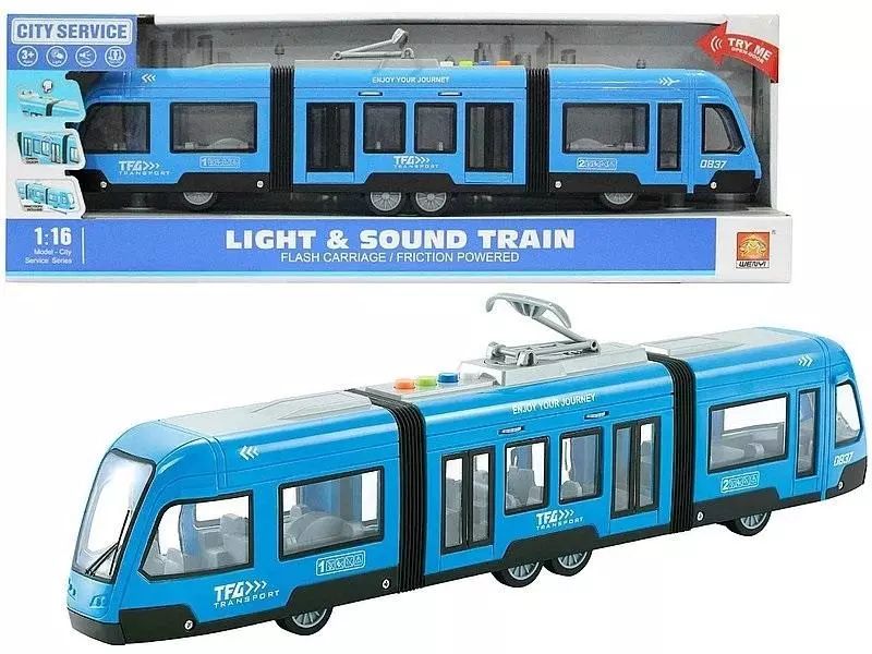 Tramwaj z napędem niebieski. Adar