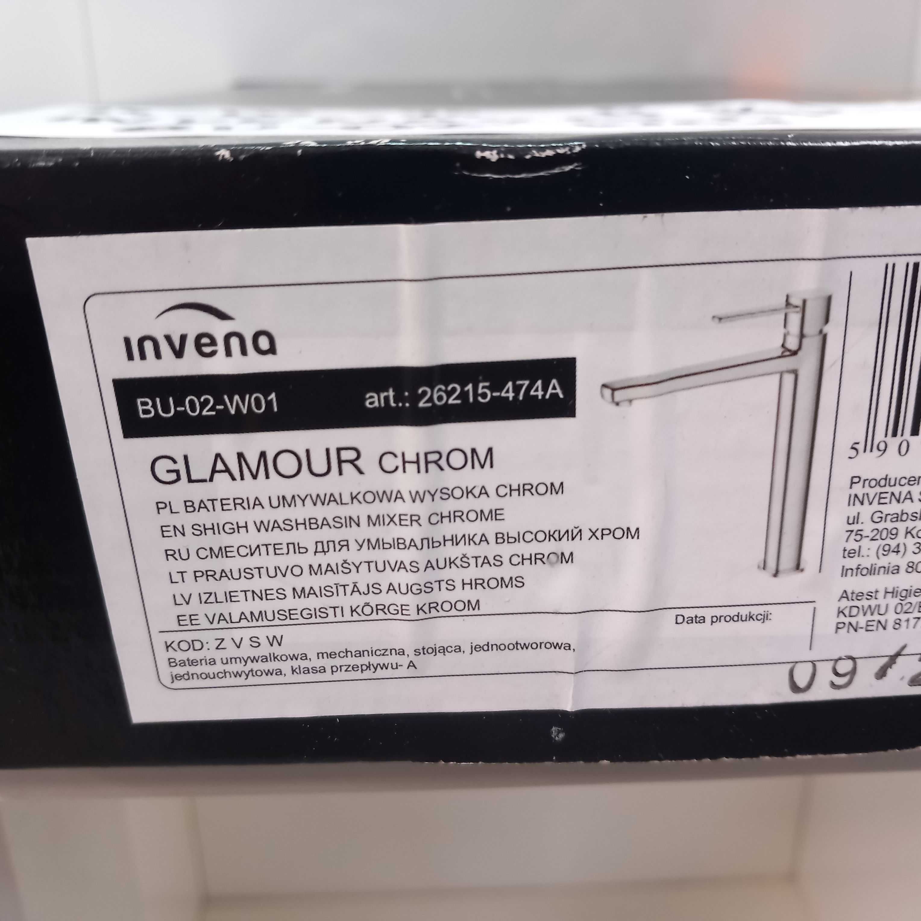 Bateria umywalkowa wysoka stojąca INVENA GLAMOUR chrom