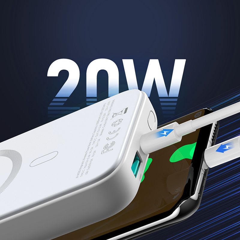 mini power bank 10000mah magnetyczny z ładowarką qc pd usb usb-c biały