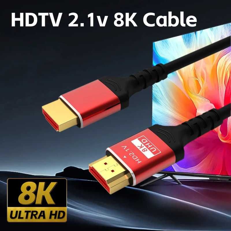 Kabel 2x HDMI 2.1 przesył danych do 8K o długości 1m czerwone końcówki