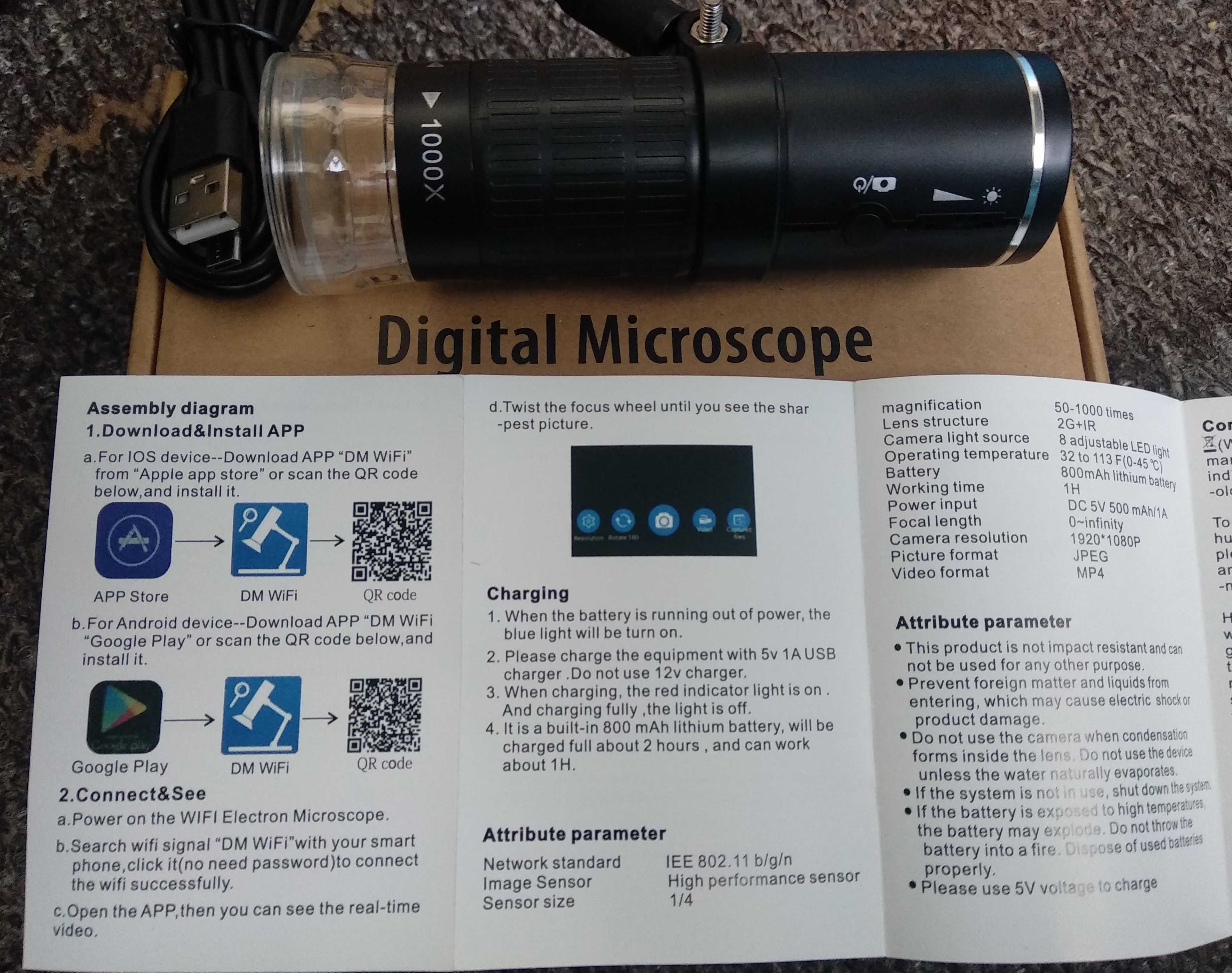 Микроскоп цифровой (электронный). Wi-Fi. 1080 P.
