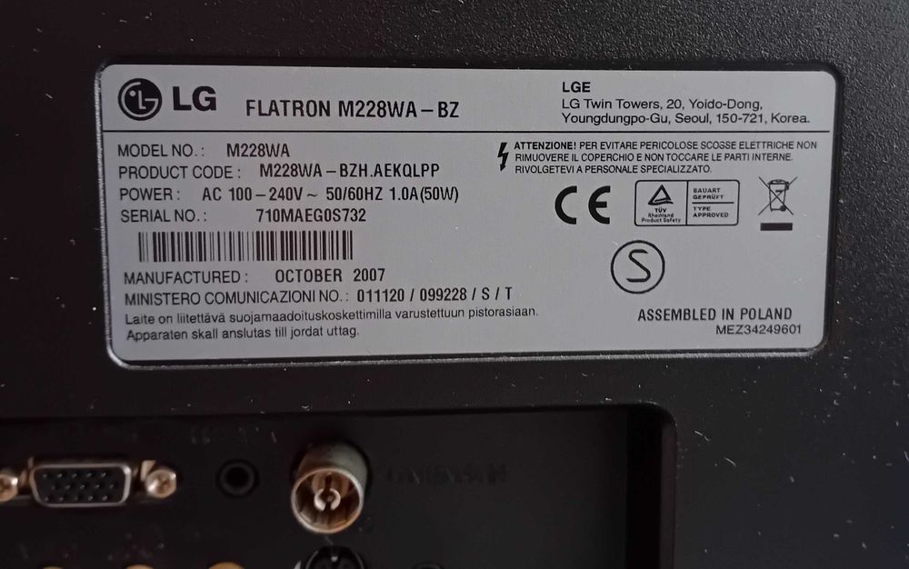 Monitor LG FLATRON M228WA-BZ 22 cale