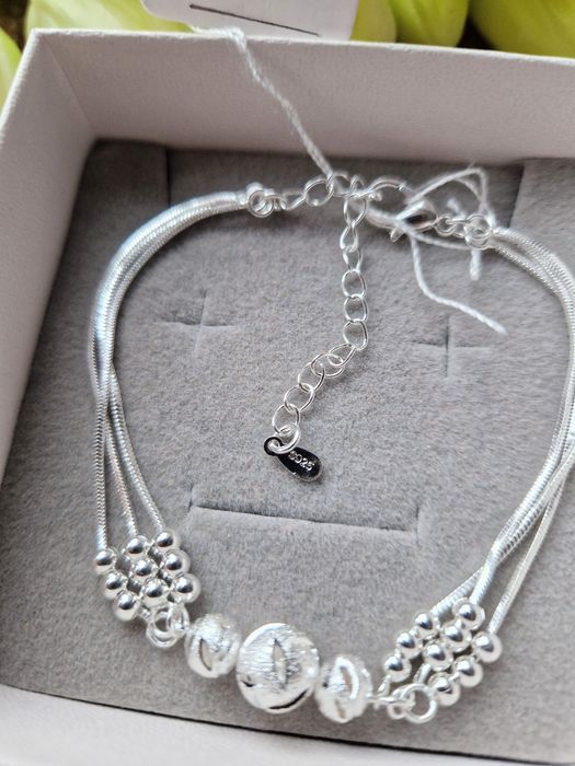 Nowa piękna bransoletka srebrna posrebrzana próba 925, z metką, w pude