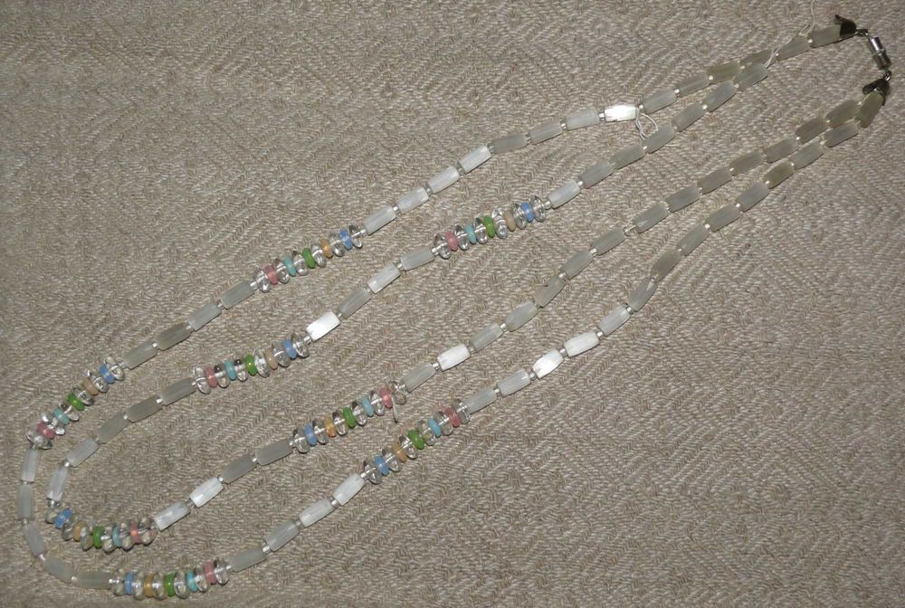 Бусы Сатиновое Стекло. Старинные Двухрядные. Нежные Тона