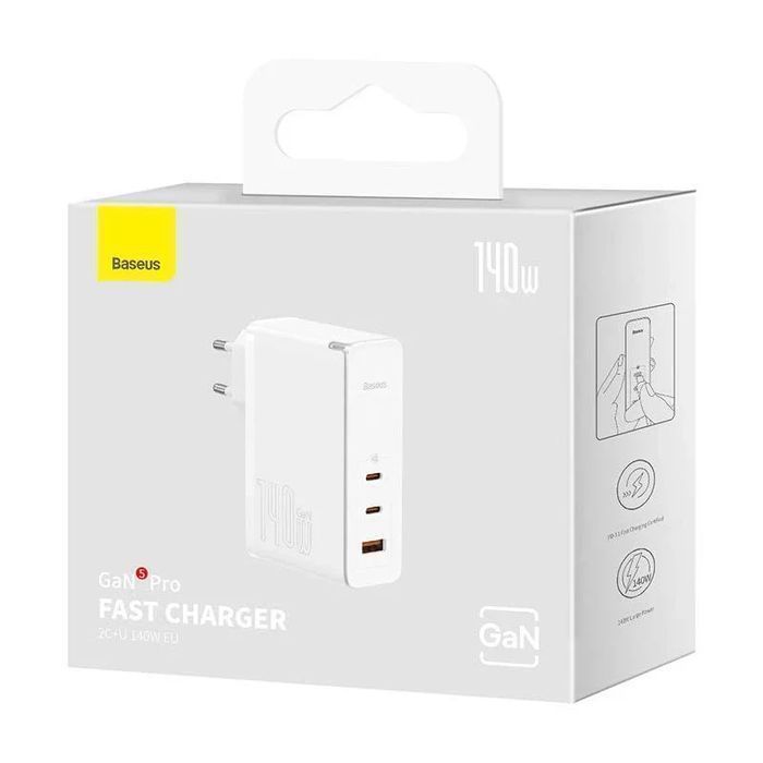 Ładowarka Sieciowa Baseus Gan5 Pro 2Xusb-C + Usb, 140W (Biała)