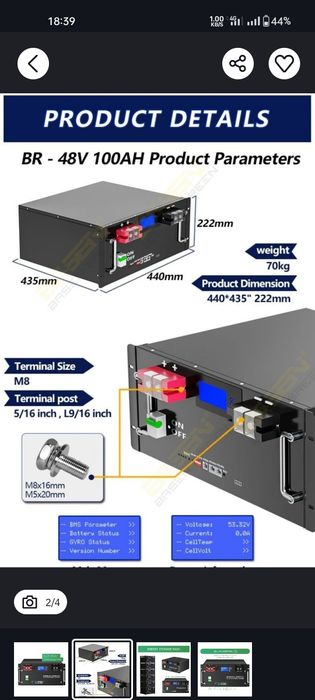 Модульна батарея LiFePO4 5kwh 51,2v 100ah 48v Basen-Green
