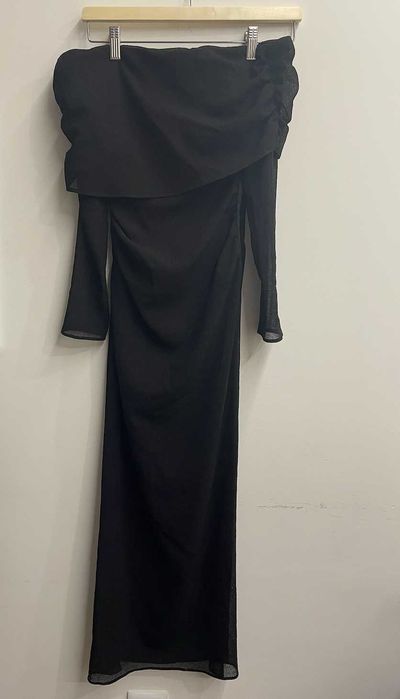 Zara Midi Black Off Shoulder Dress With Slits