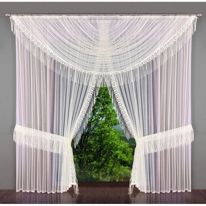 Firanka szyta Elsa (250x250cm)x2 + 320x250cm + 2 podwieszki
