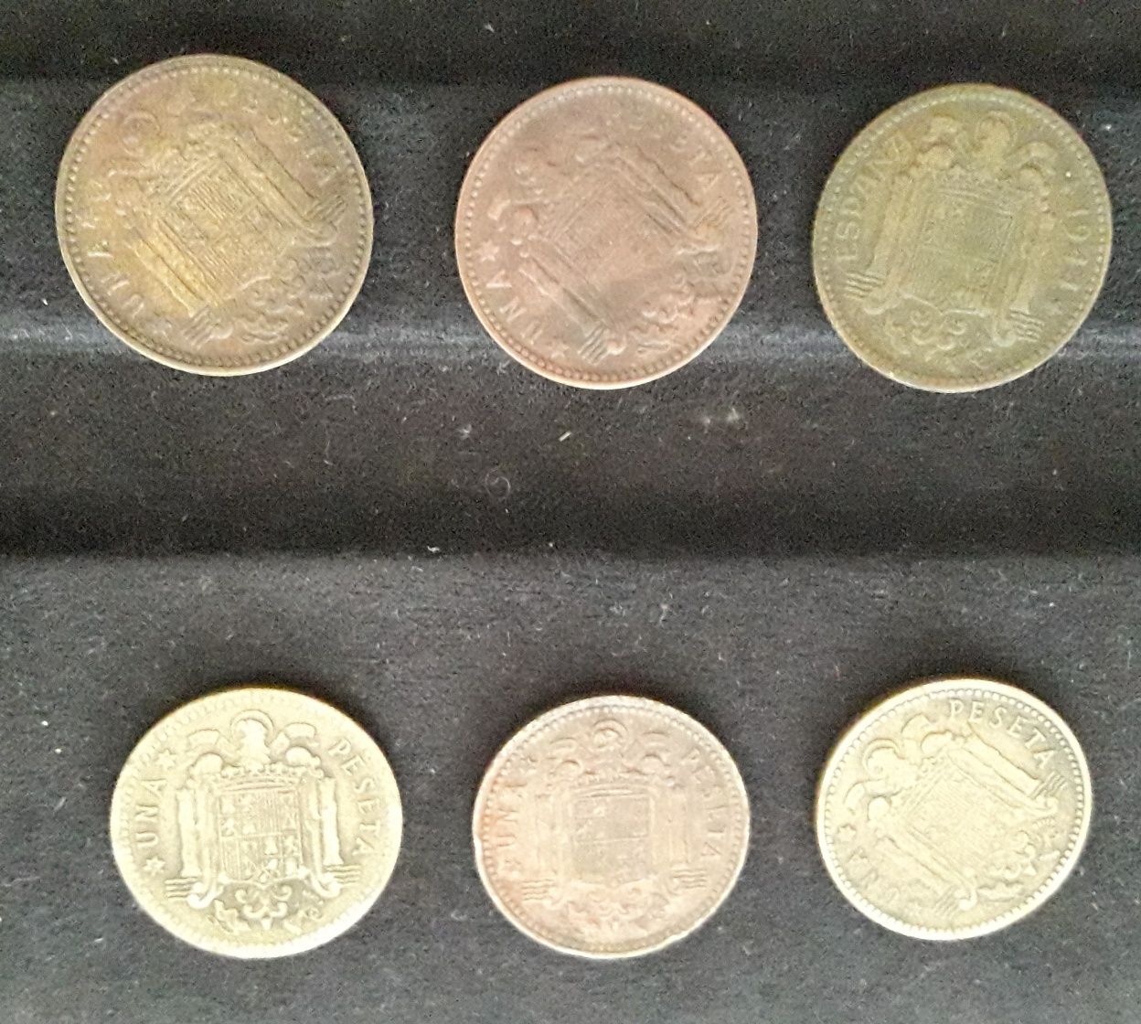 Coleção 6 moedas 1 peseta Espanha ,1944,1947,2x1953,,1963 e 1966