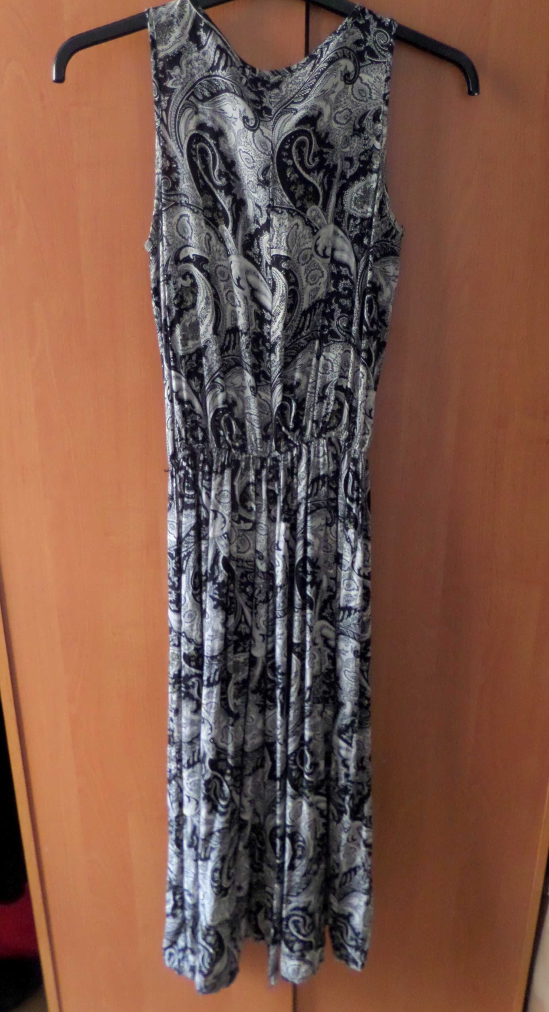 Maxi sukienka długa CH fashion S M etno czarna biała na ramiączkach