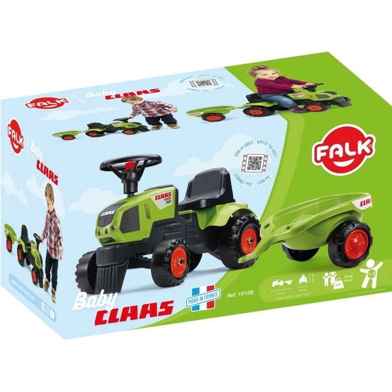 FALK Traktorek Baby Claas Axos 310 Zielony z Przyczepką