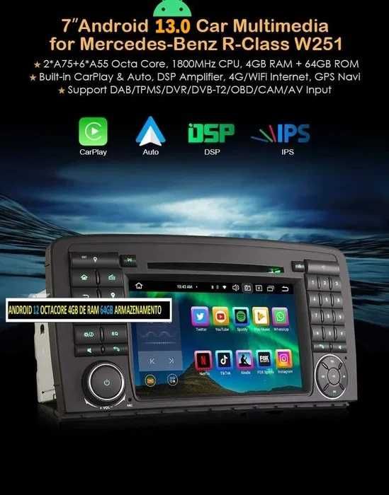 Auto-rádio 2 din android 13 para Mercedes Classe R W251