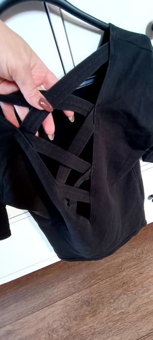 Bluzka Zara czarna plecy na plecione bawełna M