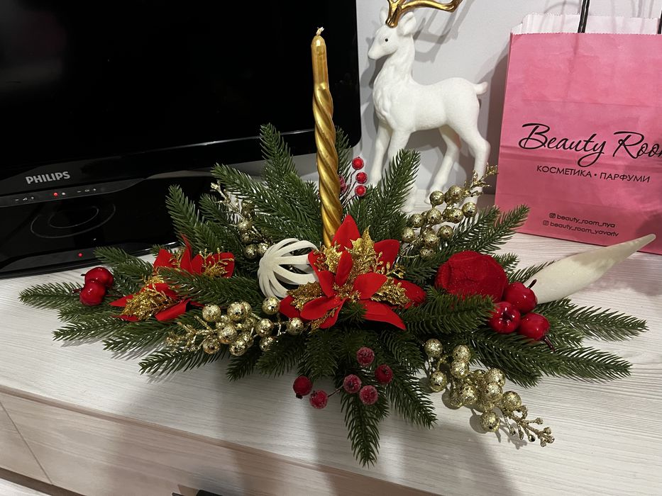 Новорічна композиція ручної роботи • декор • різдвяна прикраса