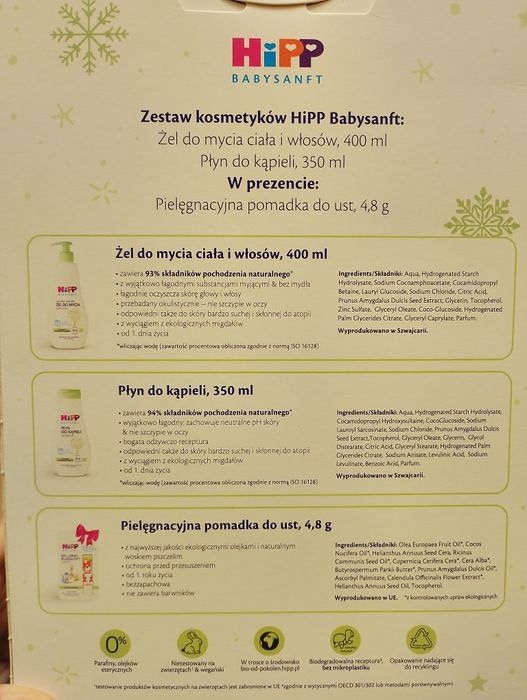 Hipp zestaw żel i płyn do kąpieli +gratis pomadka
